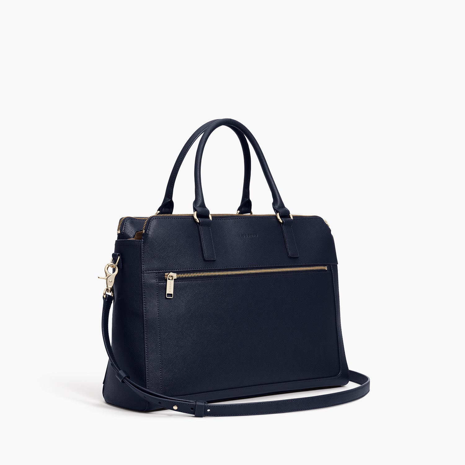 trinity recycled saffiano leather deep navy gold camel 2