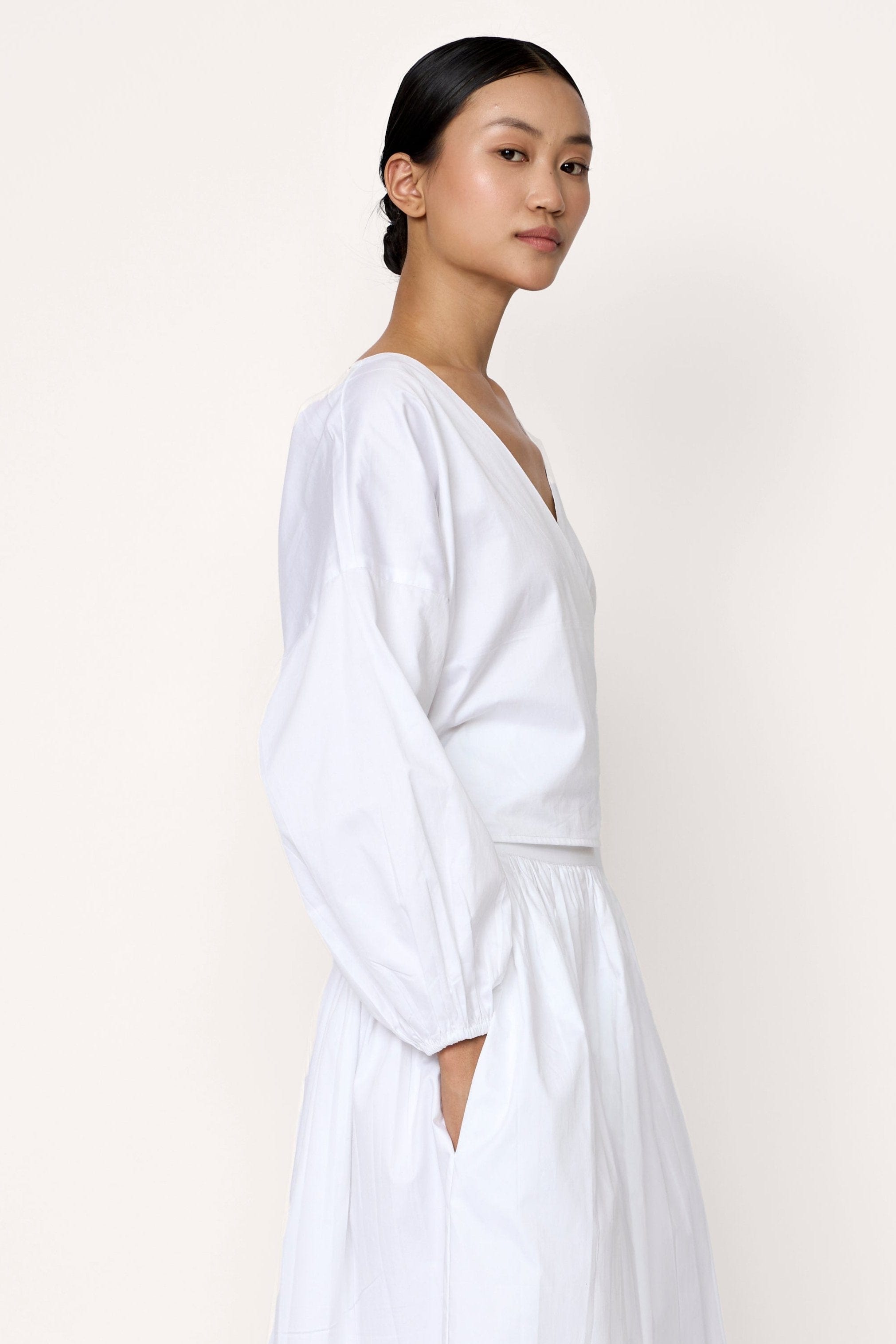 v neck wrap blouse white 2