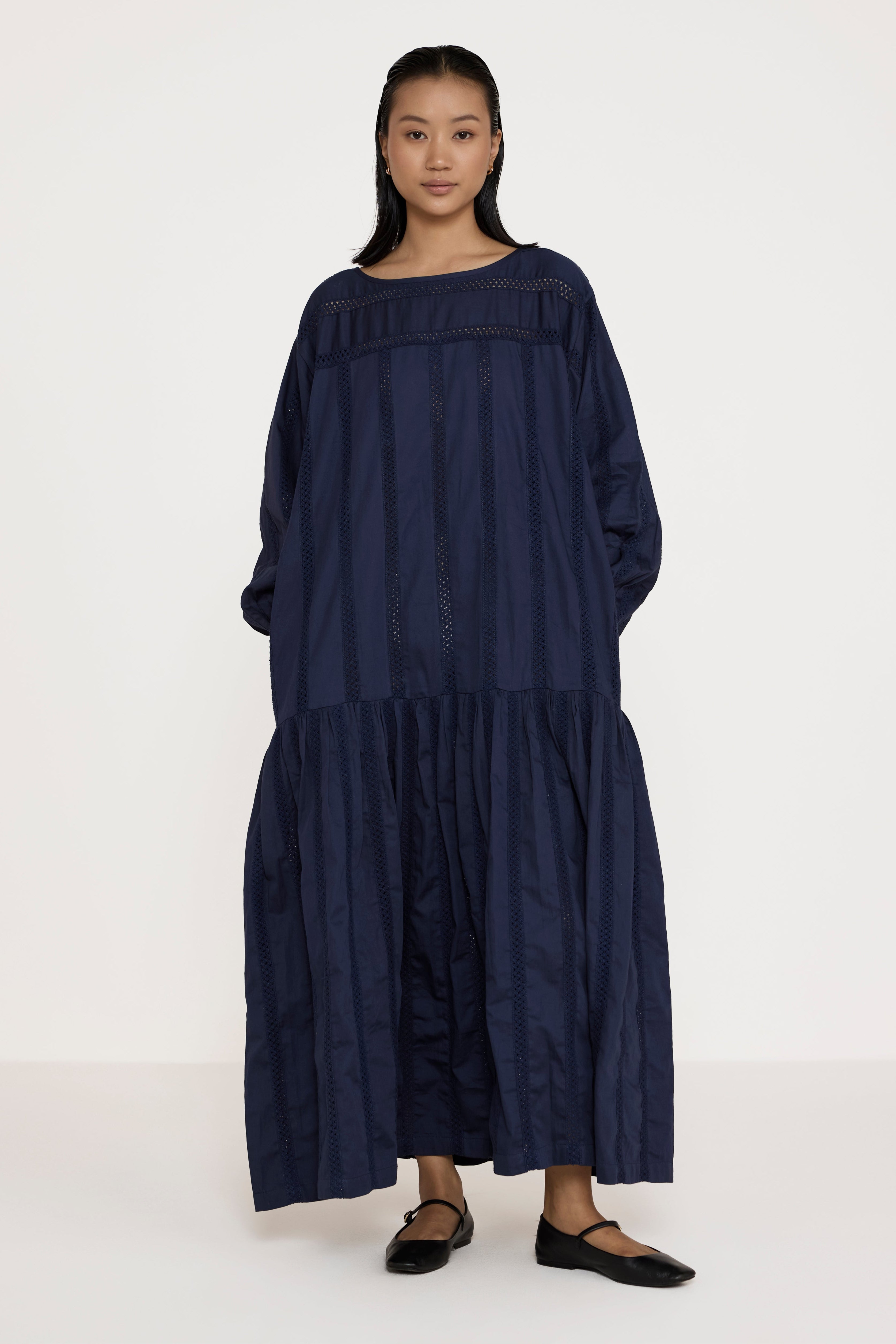 voluminous drop waist dress navy lace 3