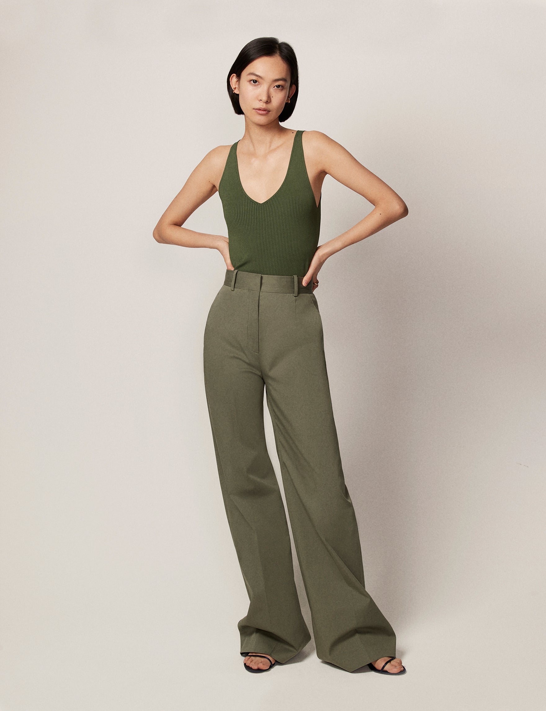 wide leg pant resale olive green 2