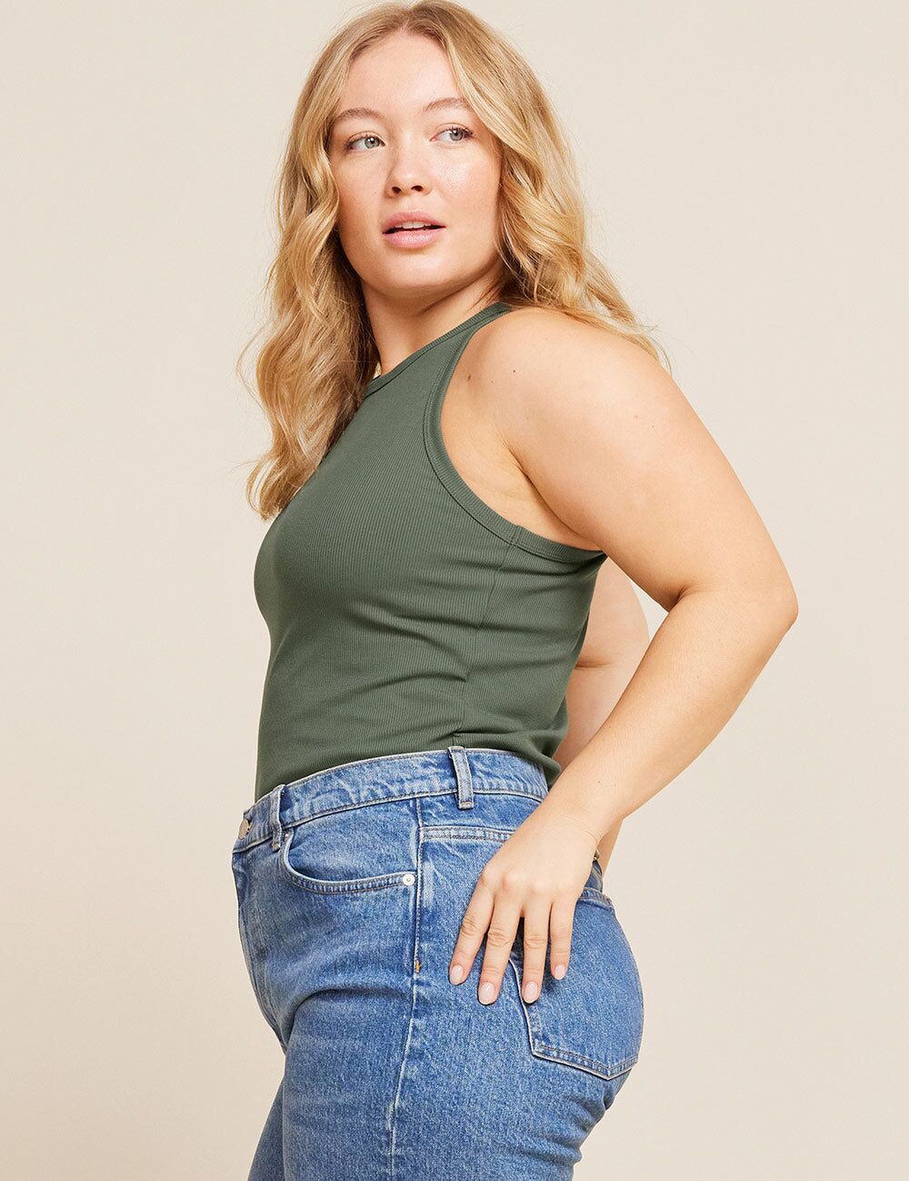 womens ribbed racerback tank moss 2