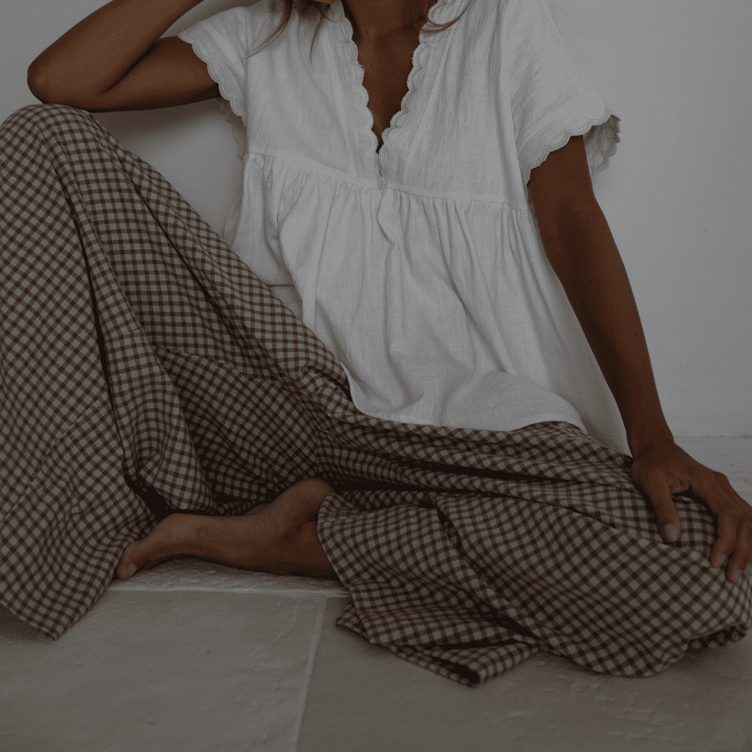 yollie cinnamon linen gingham voluminous pant 2
