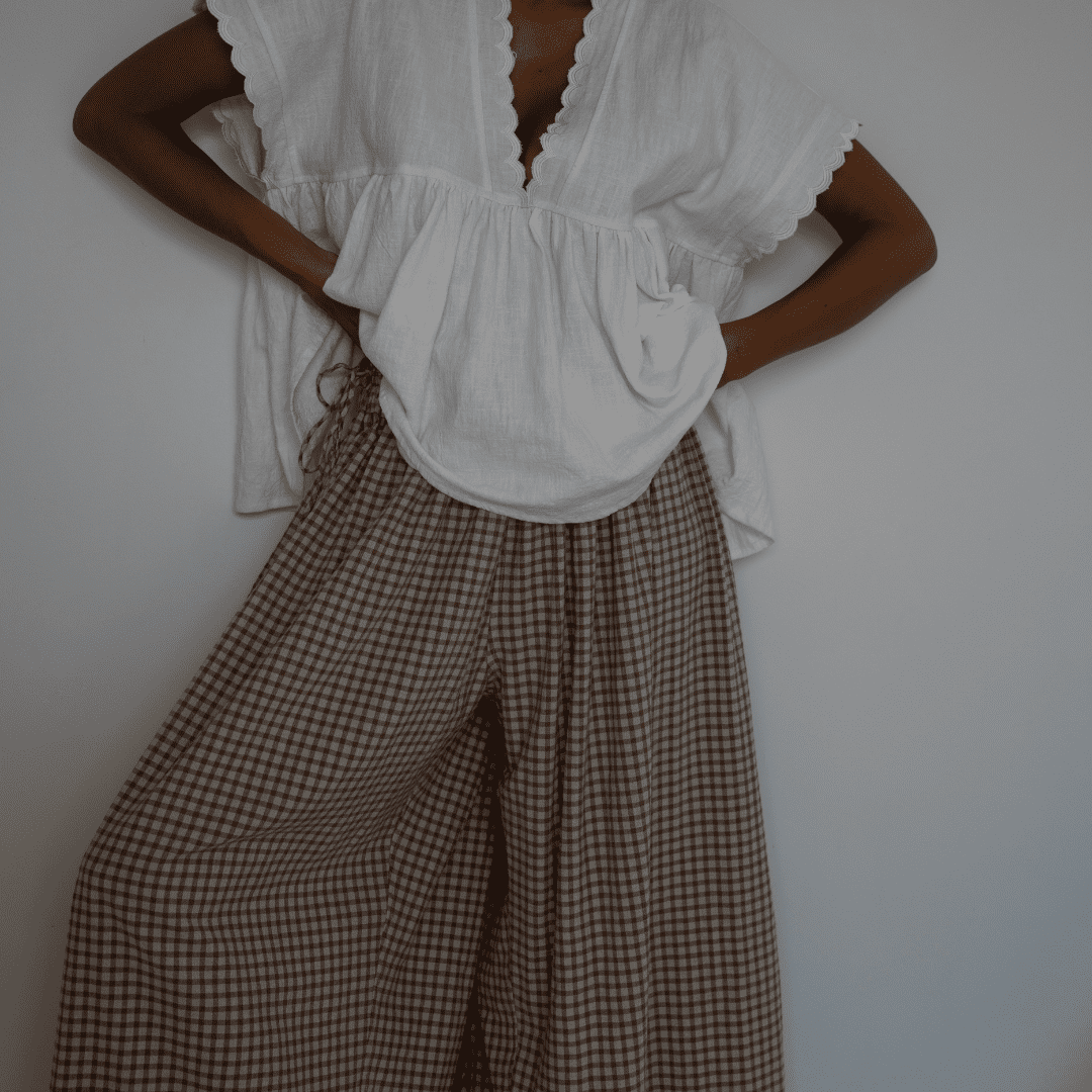 yollie cinnamon linen gingham voluminous pant 3