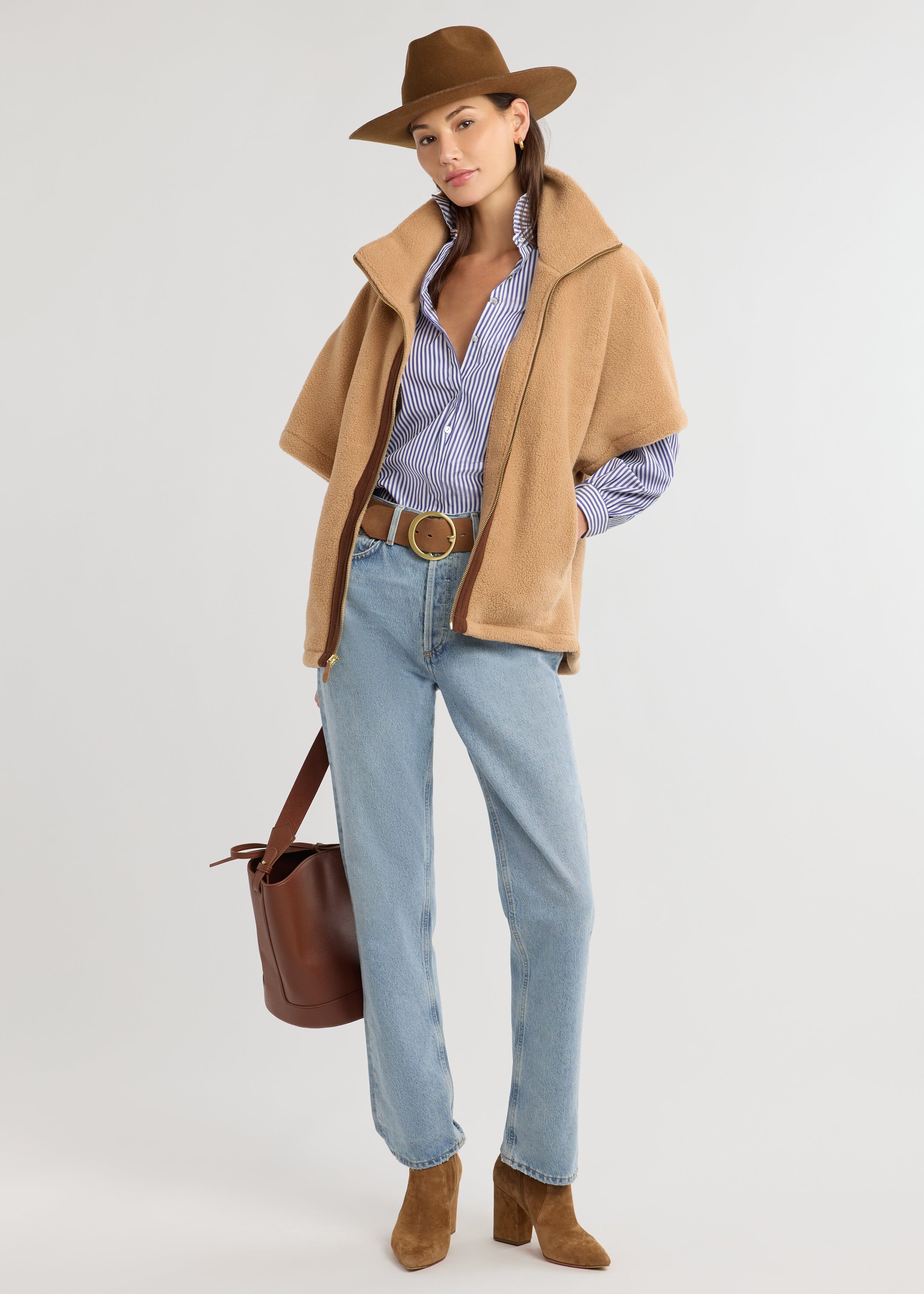 arlington poncho in sherpa fleece camel 2