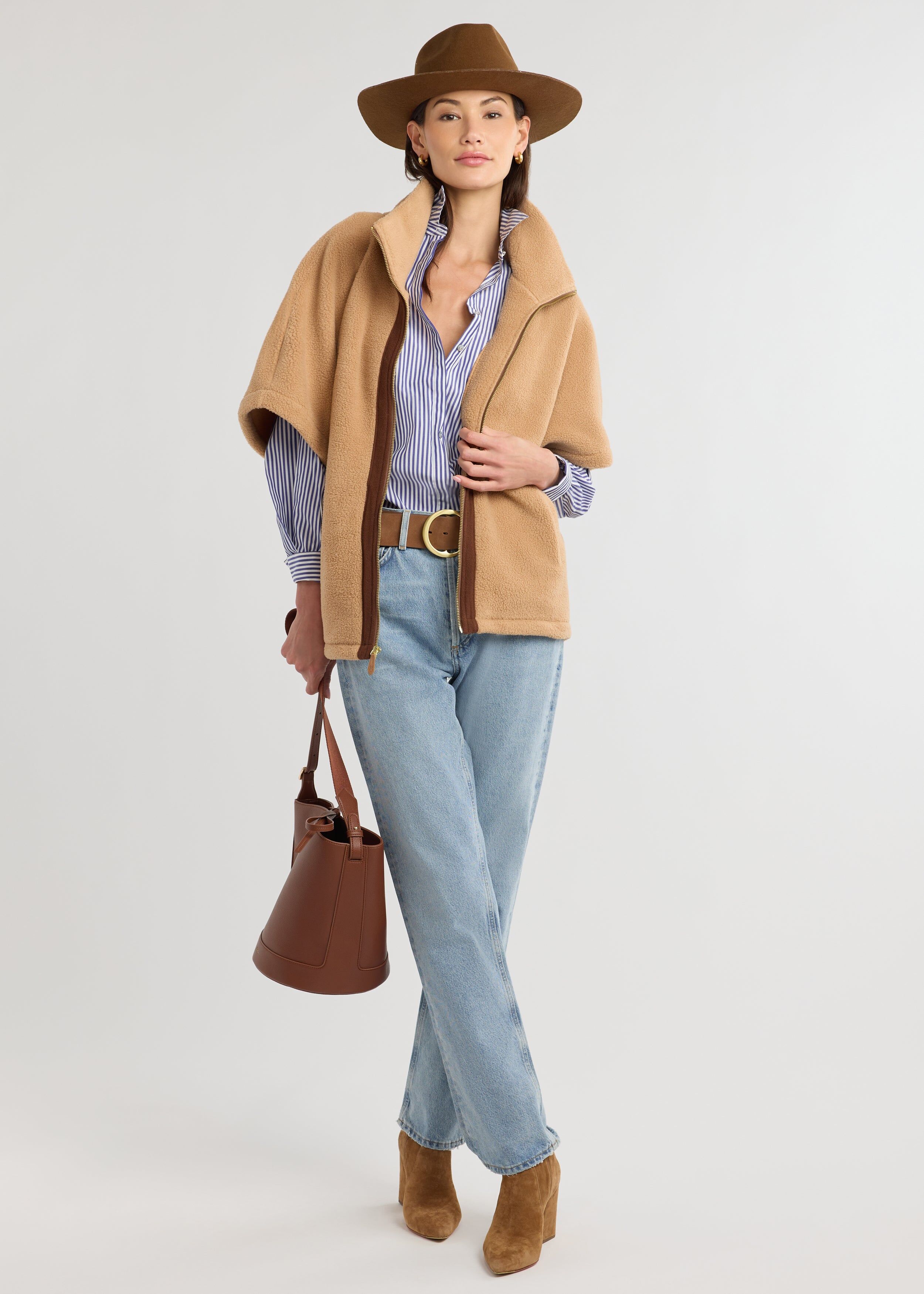 arlington poncho in sherpa fleece camel 3
