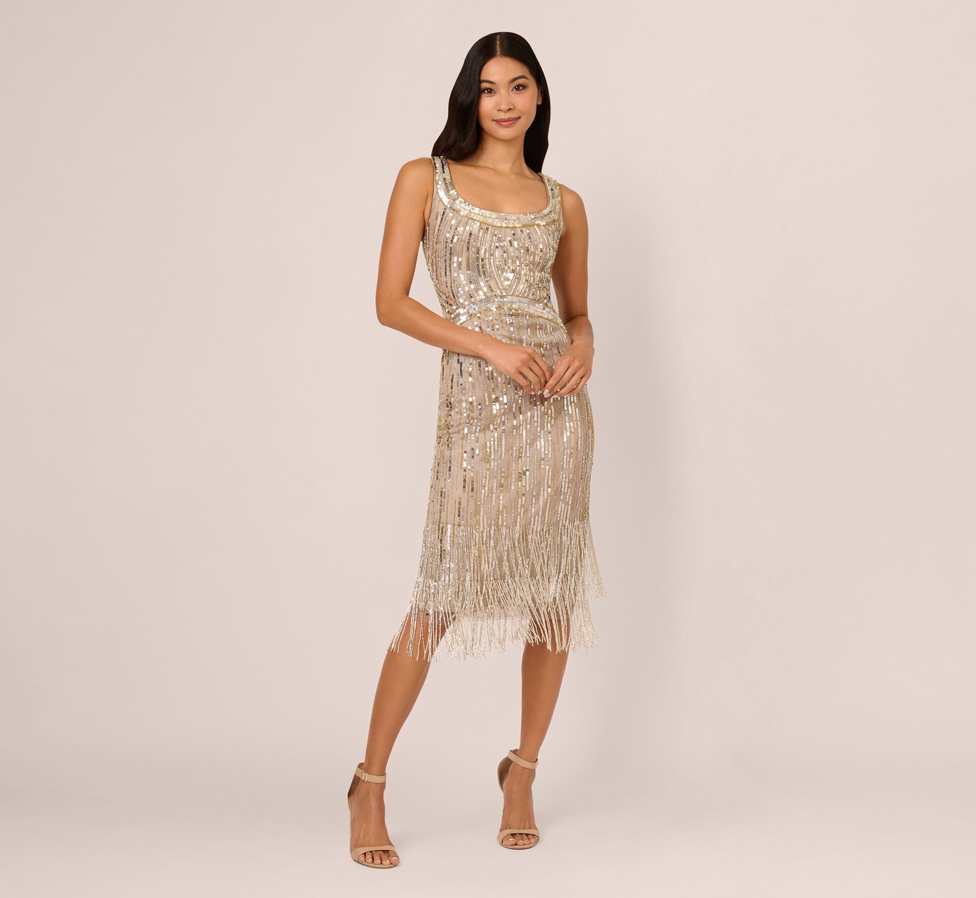 beaded fringe dress in platinum 2