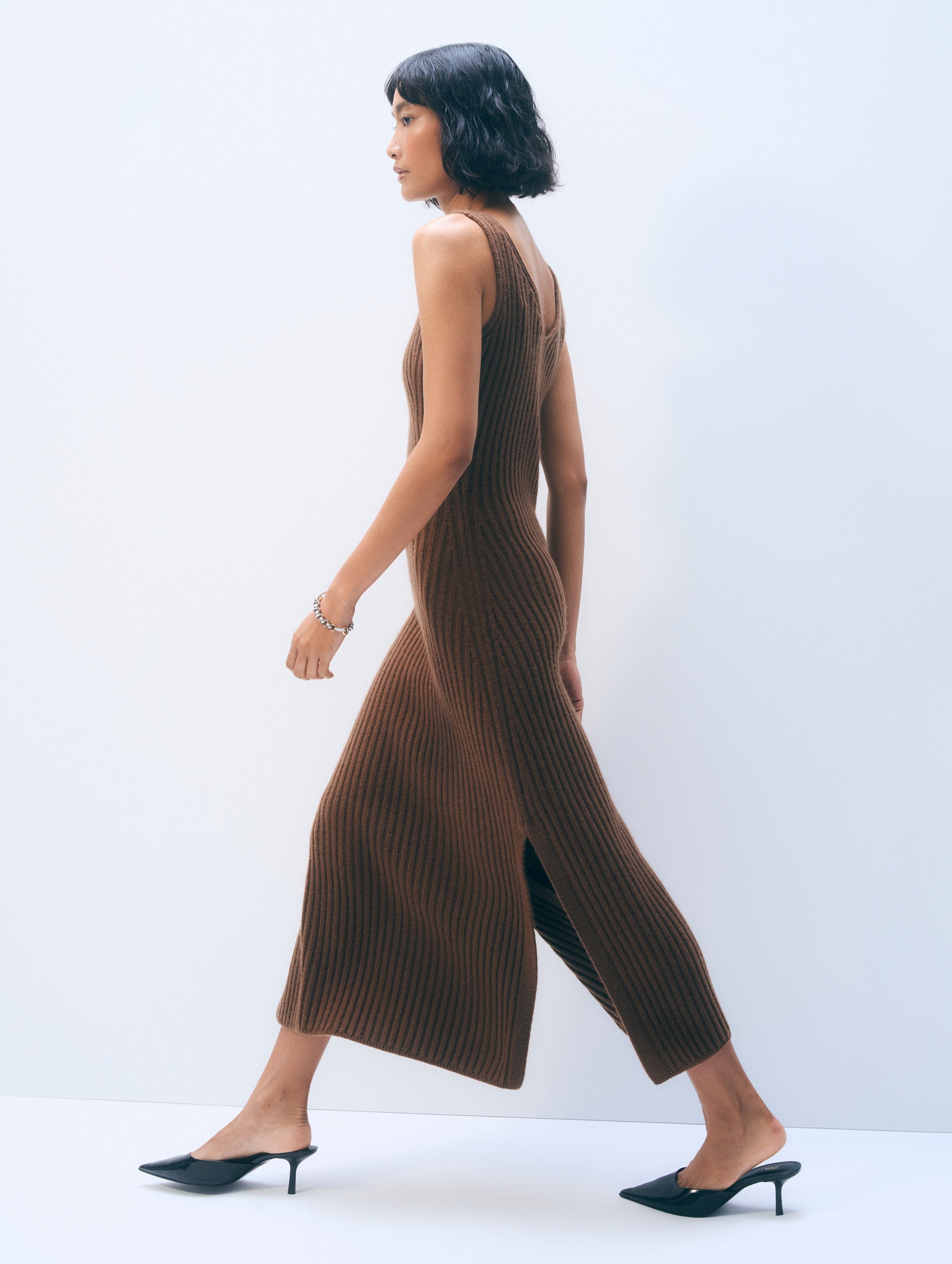 cashmere blend ribbed midi dress umber 3