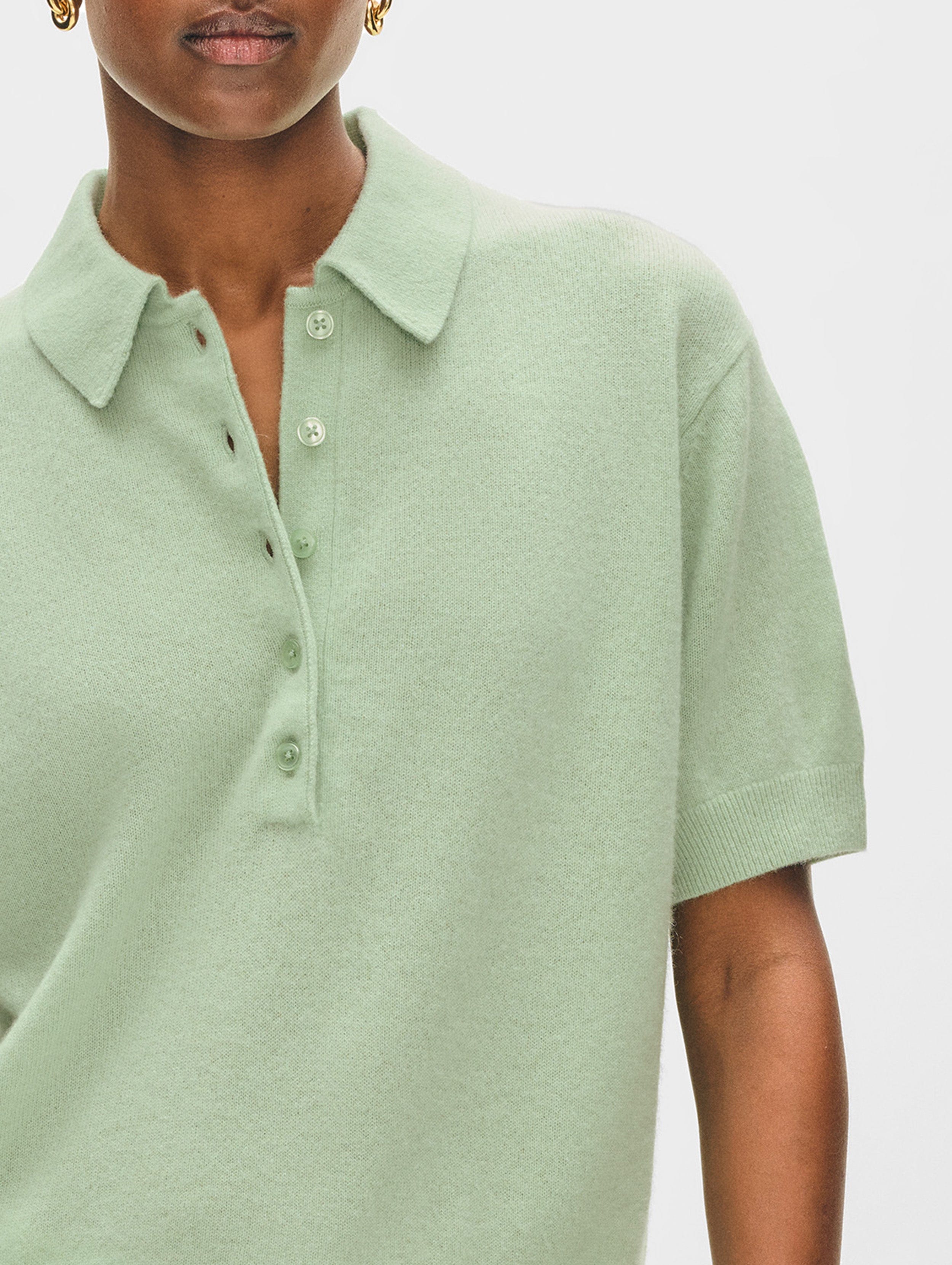 cashmere button polo cool sage 2
