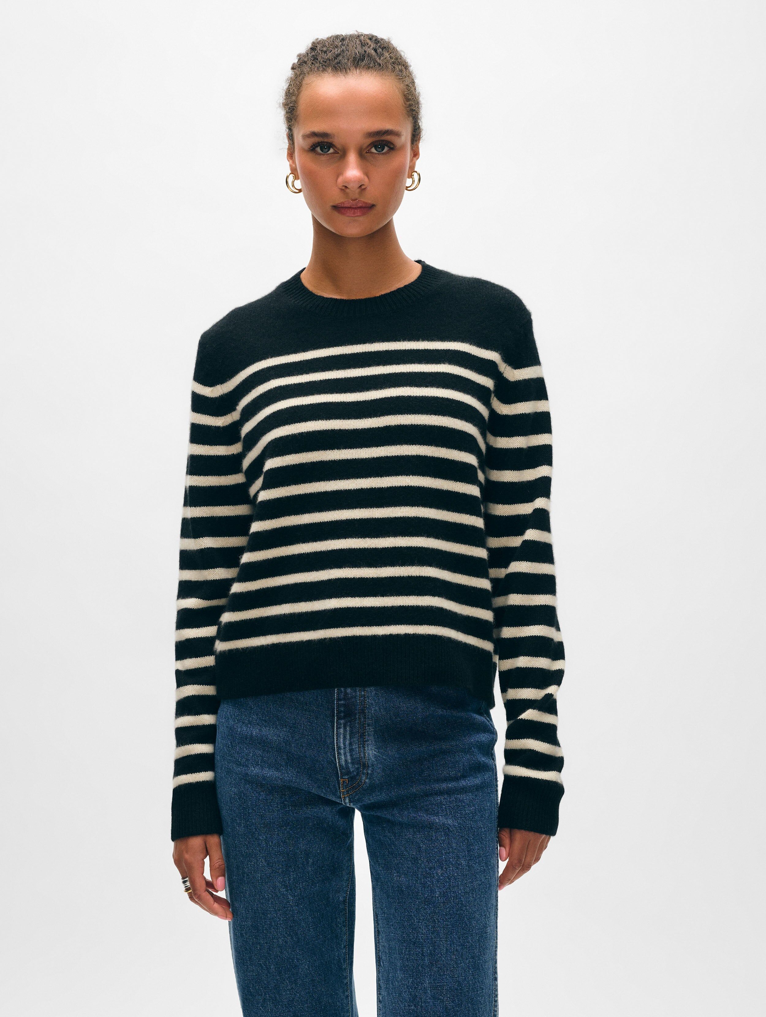 cashmere multi striped crewneck blacknatural 2