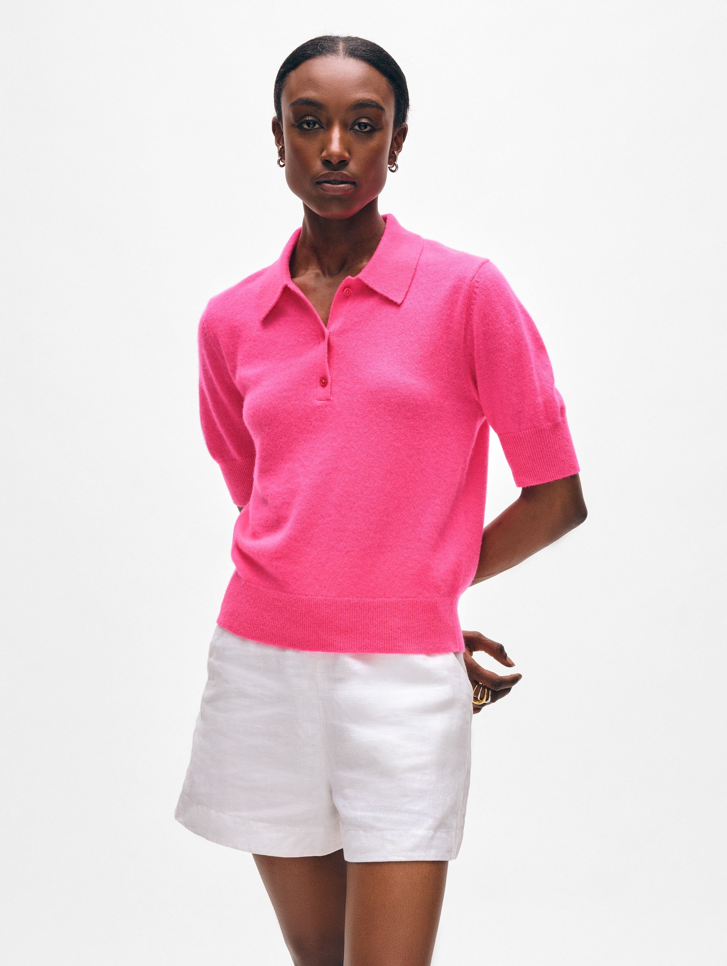 cashmere polo top neon pink 2