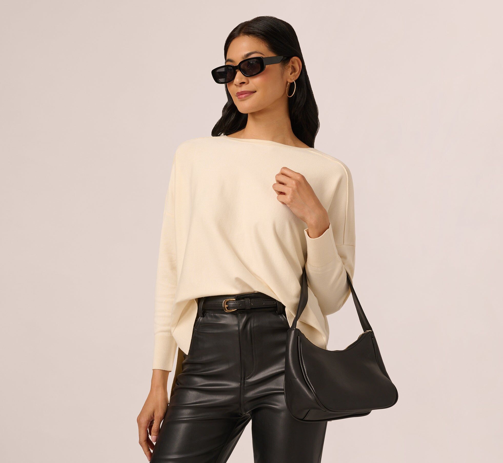 long sleeve drop shoulder pullover sweater top in cream 1