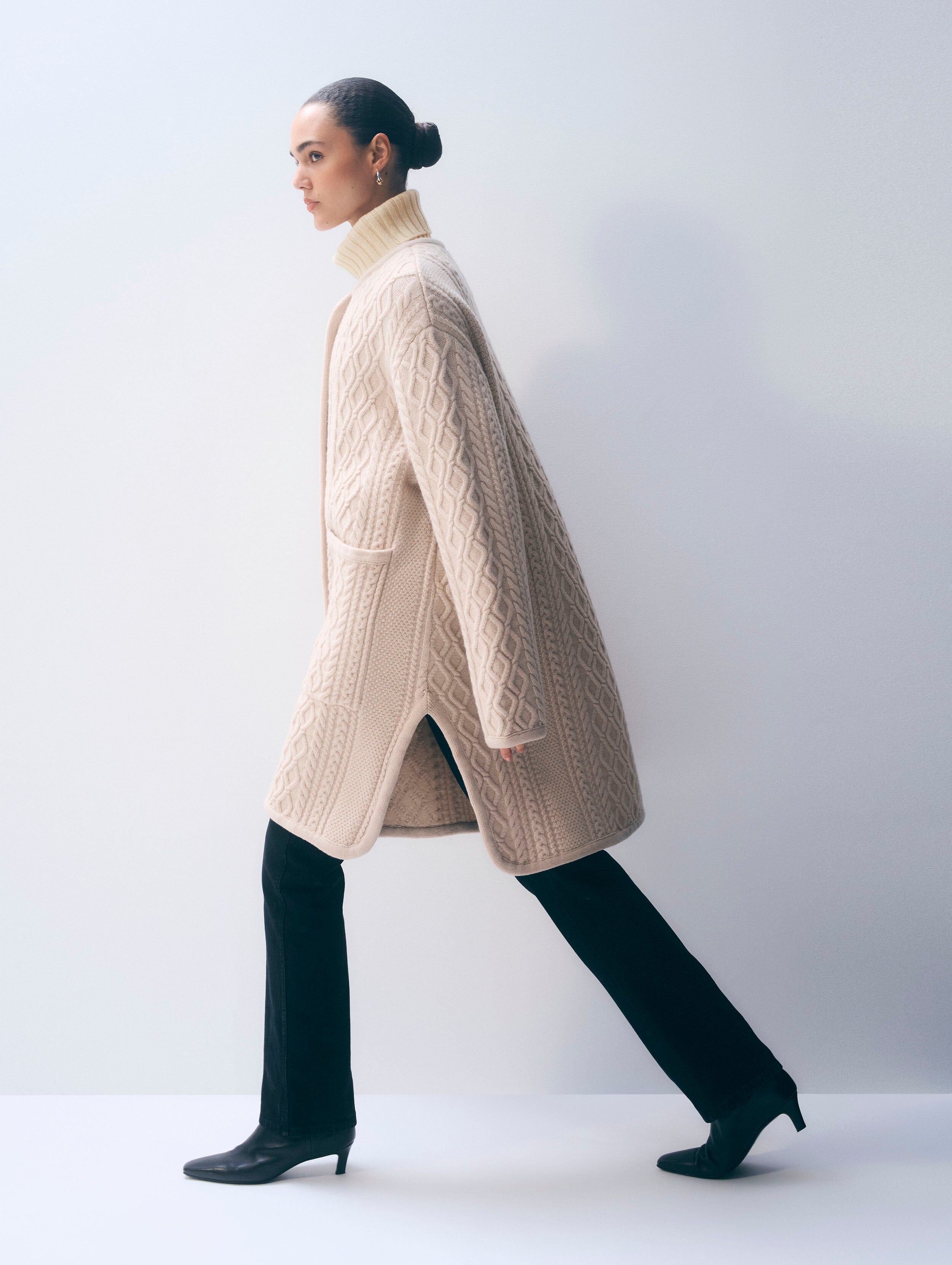merino luxe oversized cable coat honey cream 3