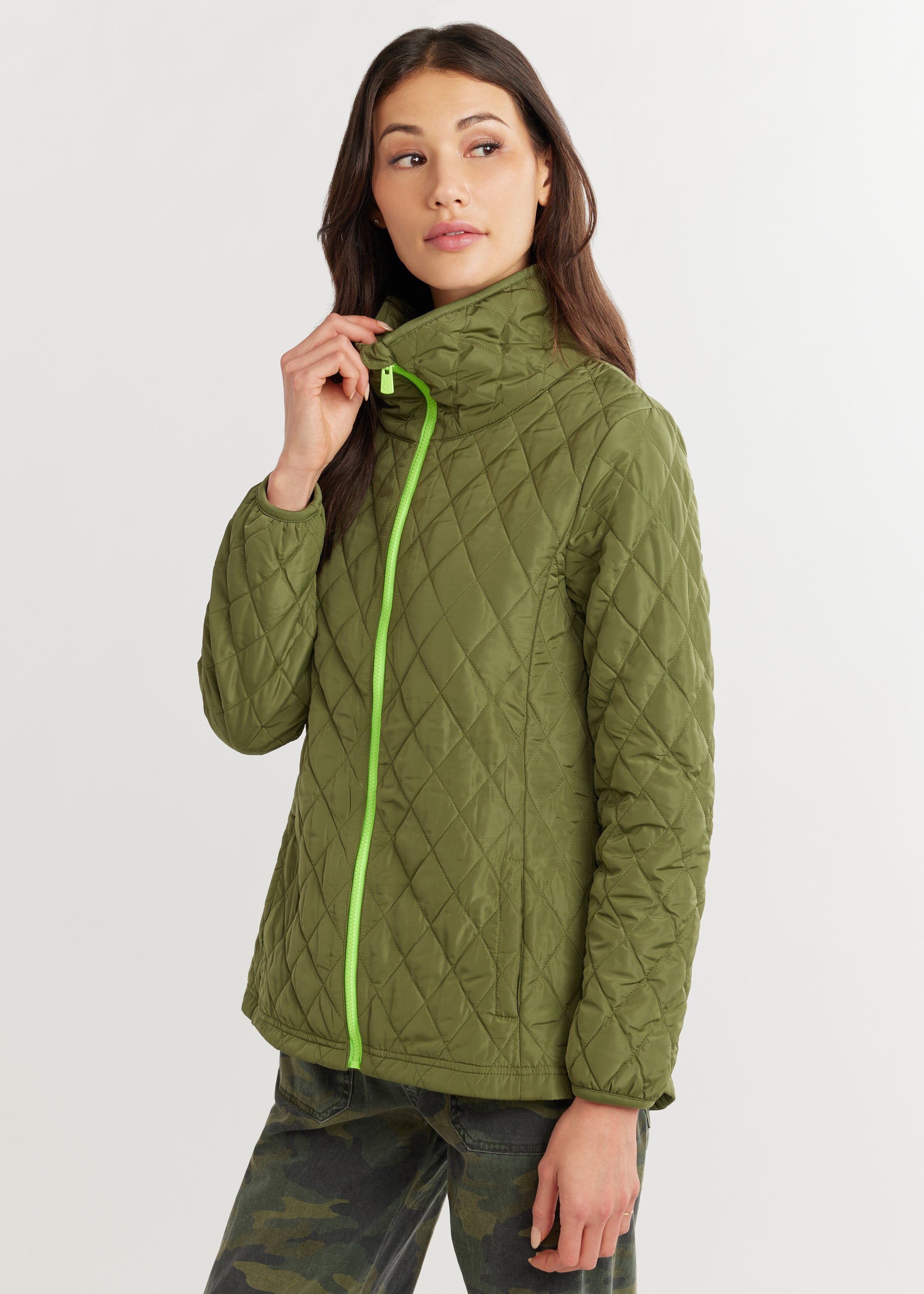 morningside jacket in quilted lustre army green 1
