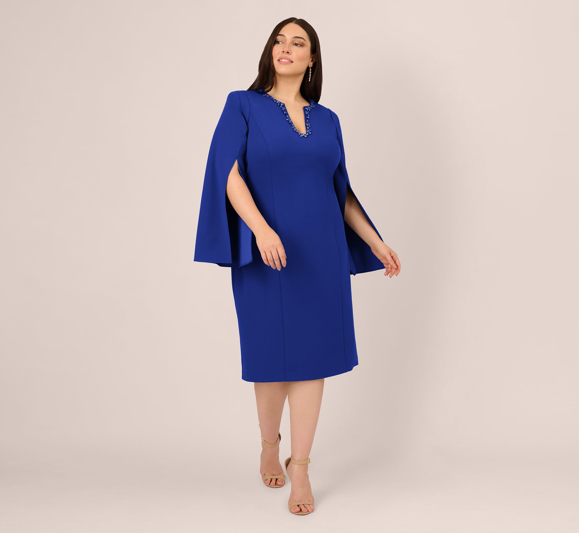 plus size knit crepe jewel short dress in royal sapphire 2