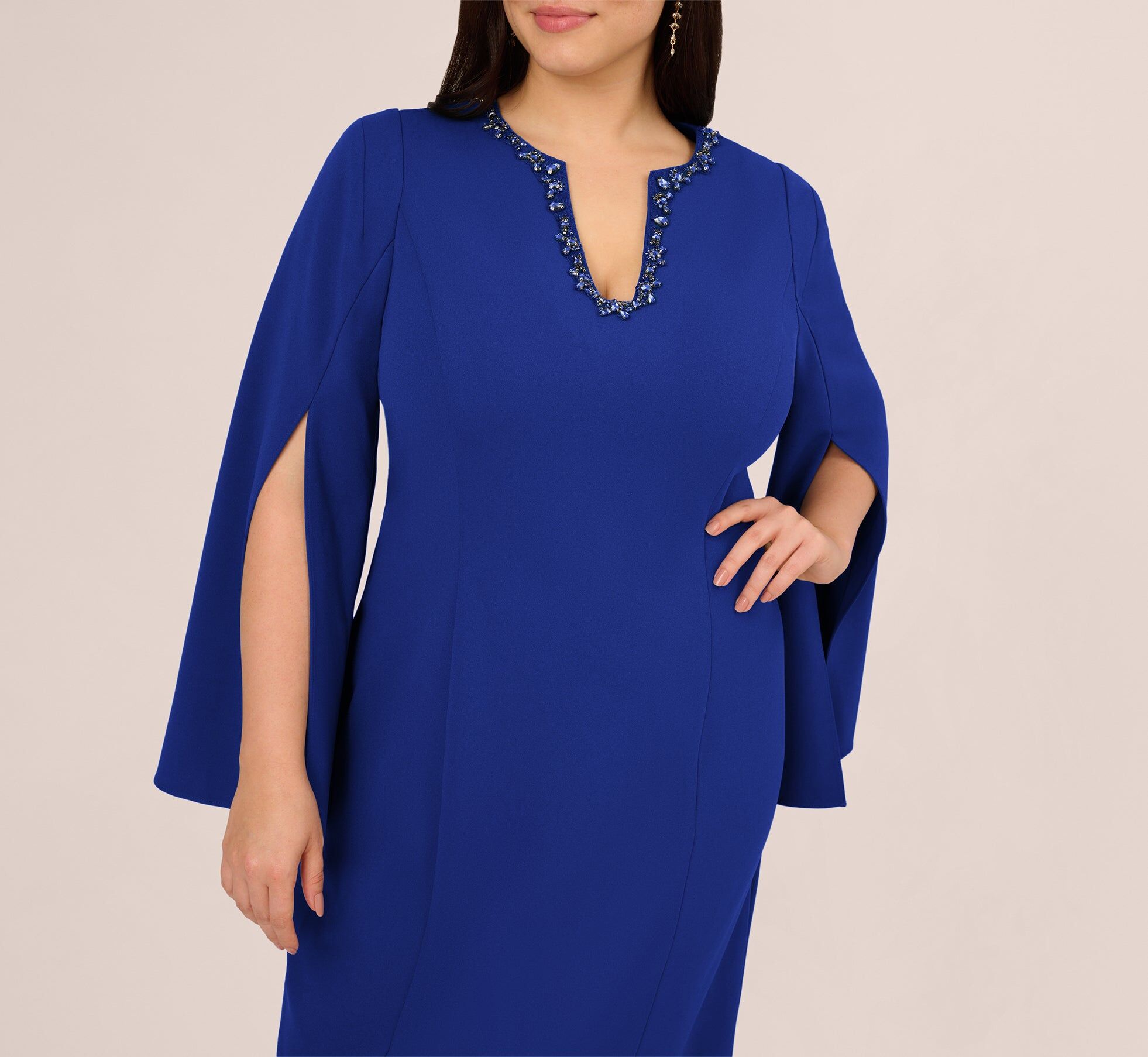 plus size knit crepe jewel short dress in royal sapphire 3