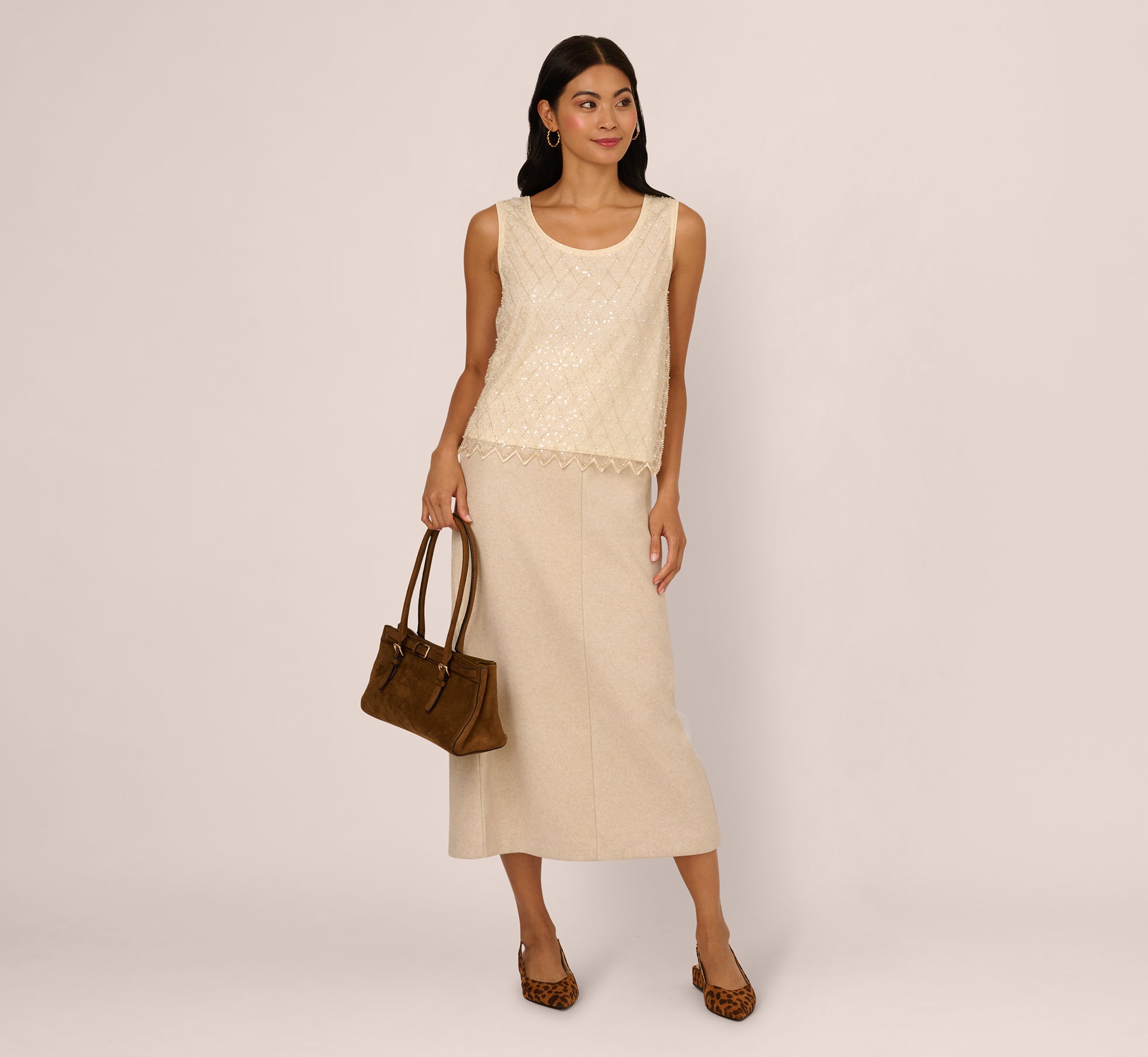 sequin beaded tank top in almond cream 3