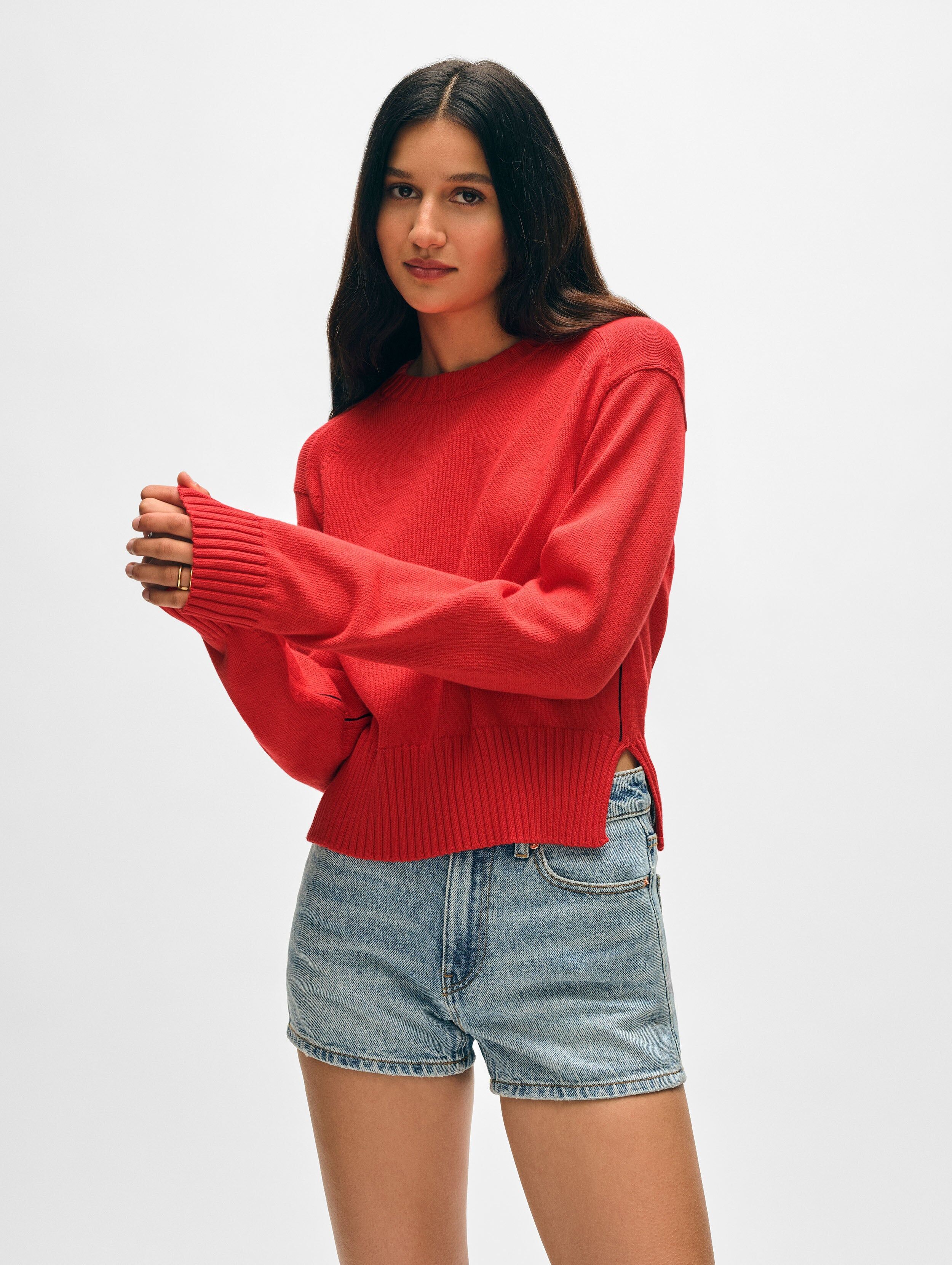 soft cotton rib trim sweatshirt poppy rednavy 2