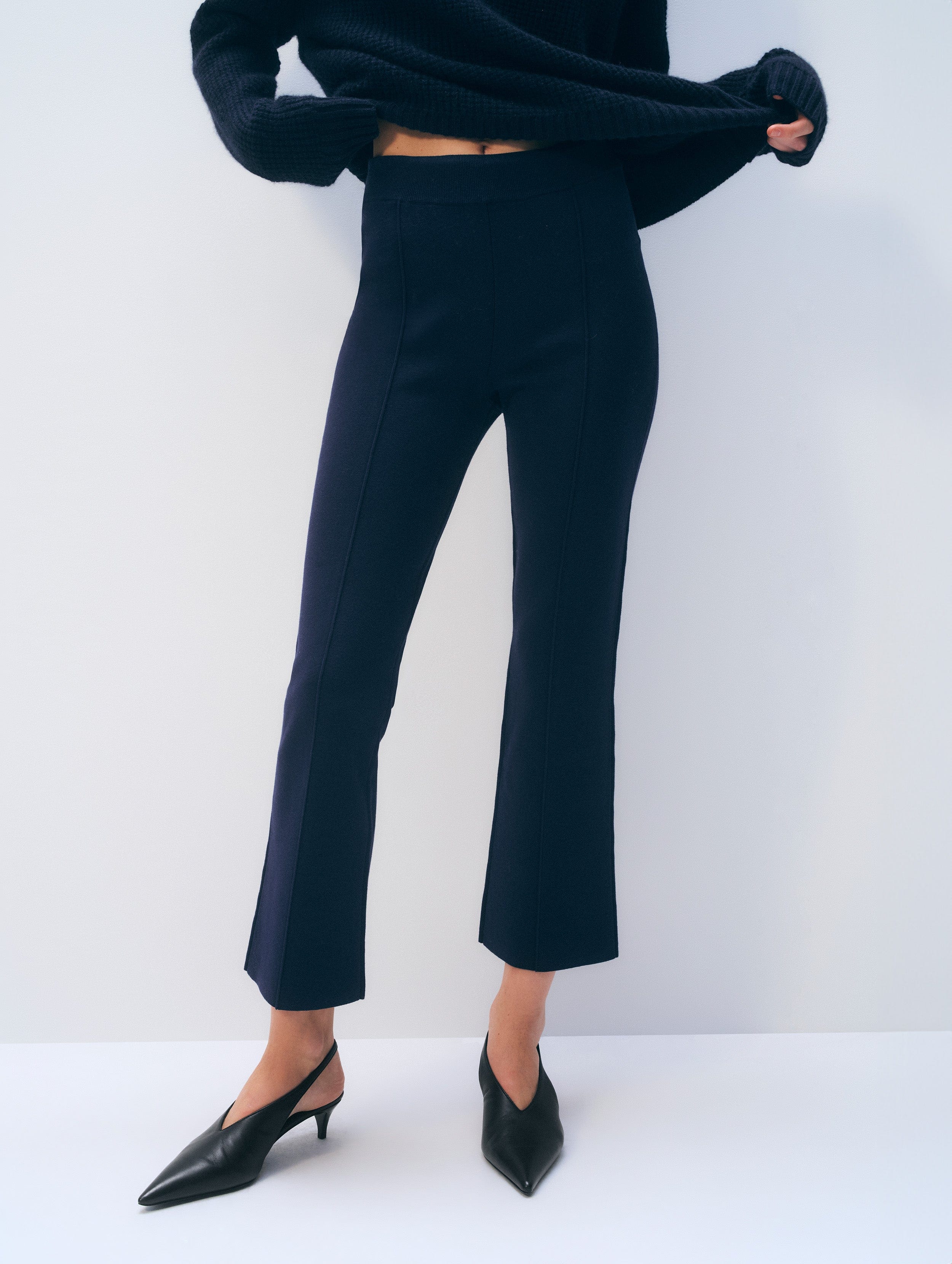 superfine organic cotton kick flare pant navy 1
