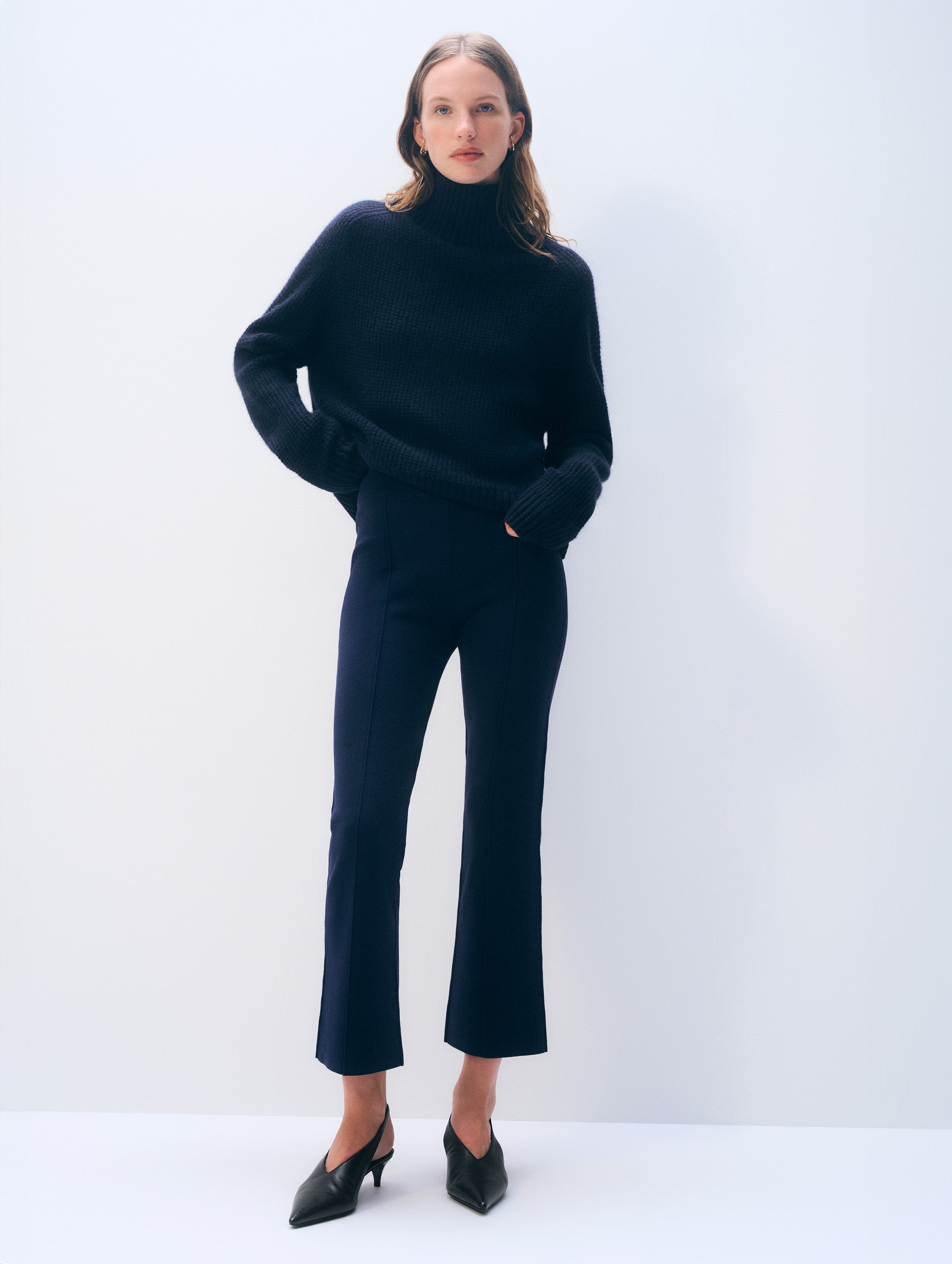 superfine organic cotton kick flare pant navy 2