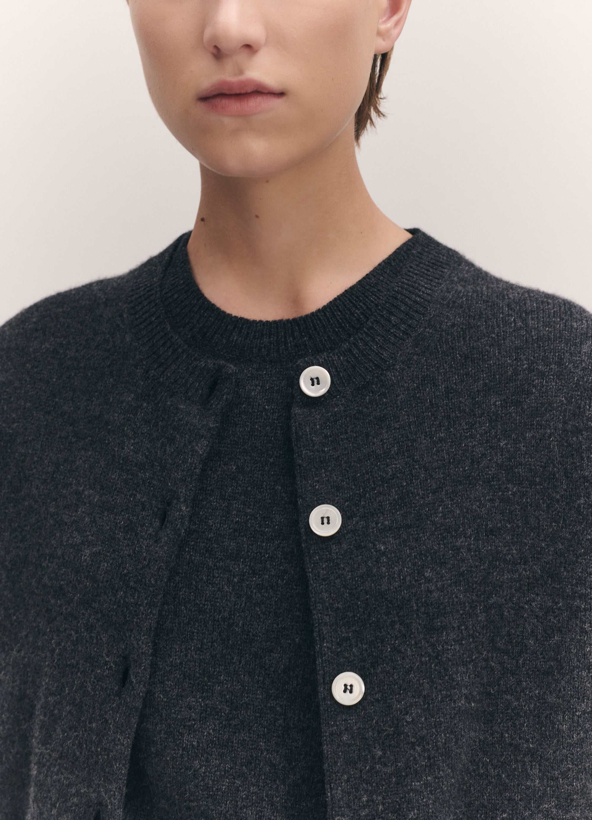 ada crewneck cardigan in charcoal 2