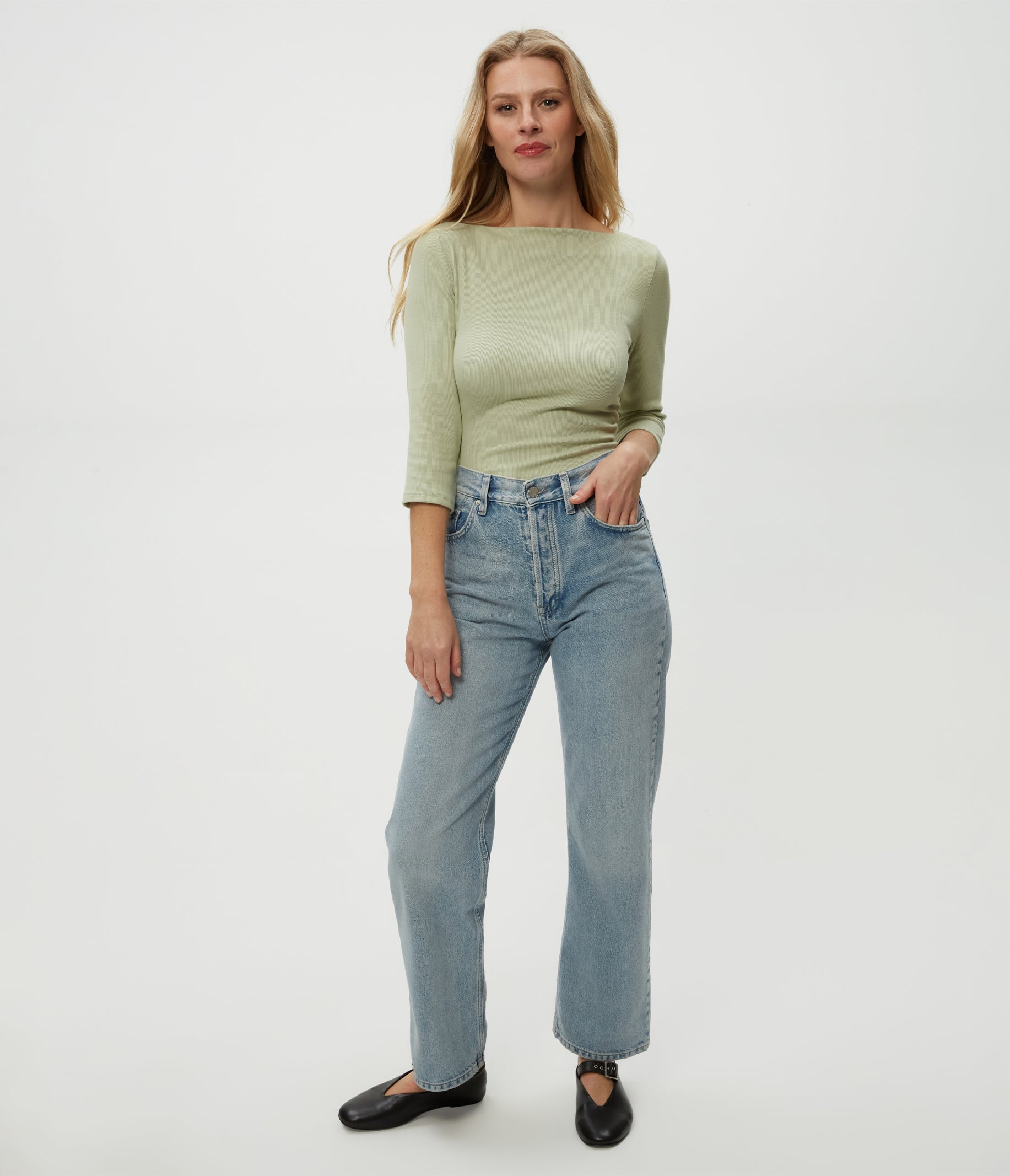 asha 34 sleeve straight neck top 2