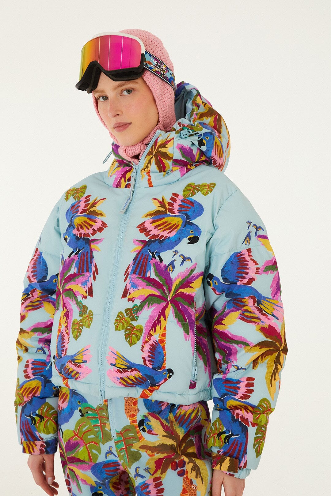 blue macaw hooded puffer ski jacket 1