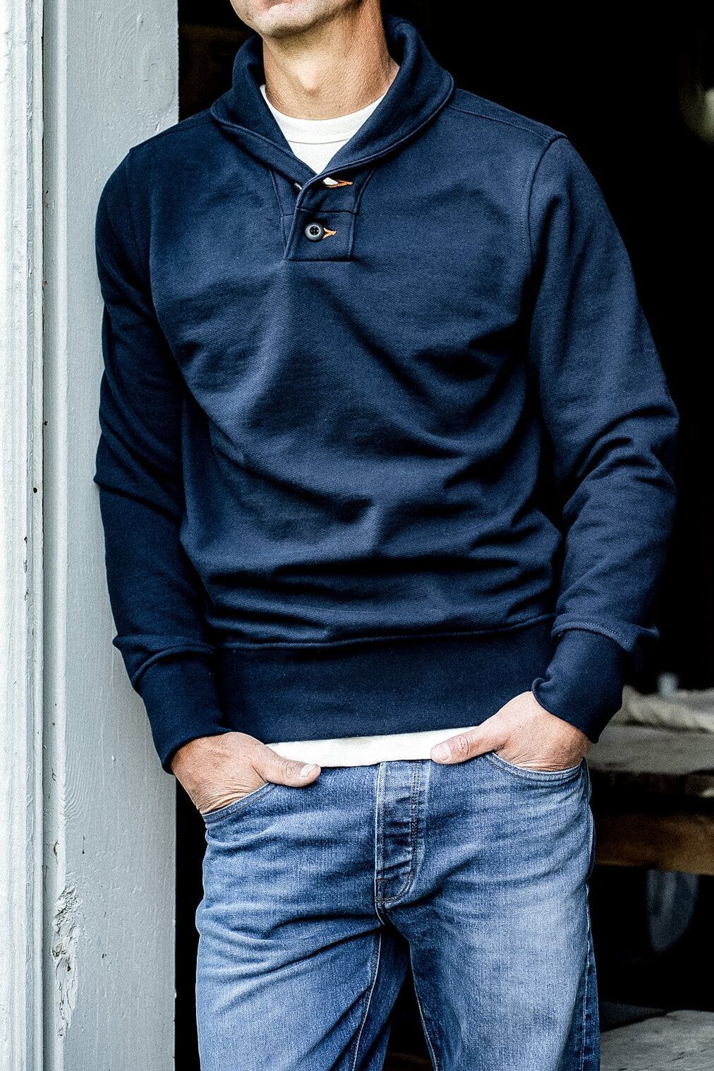 bodega shawl pullover 14oz french terry navy 1
