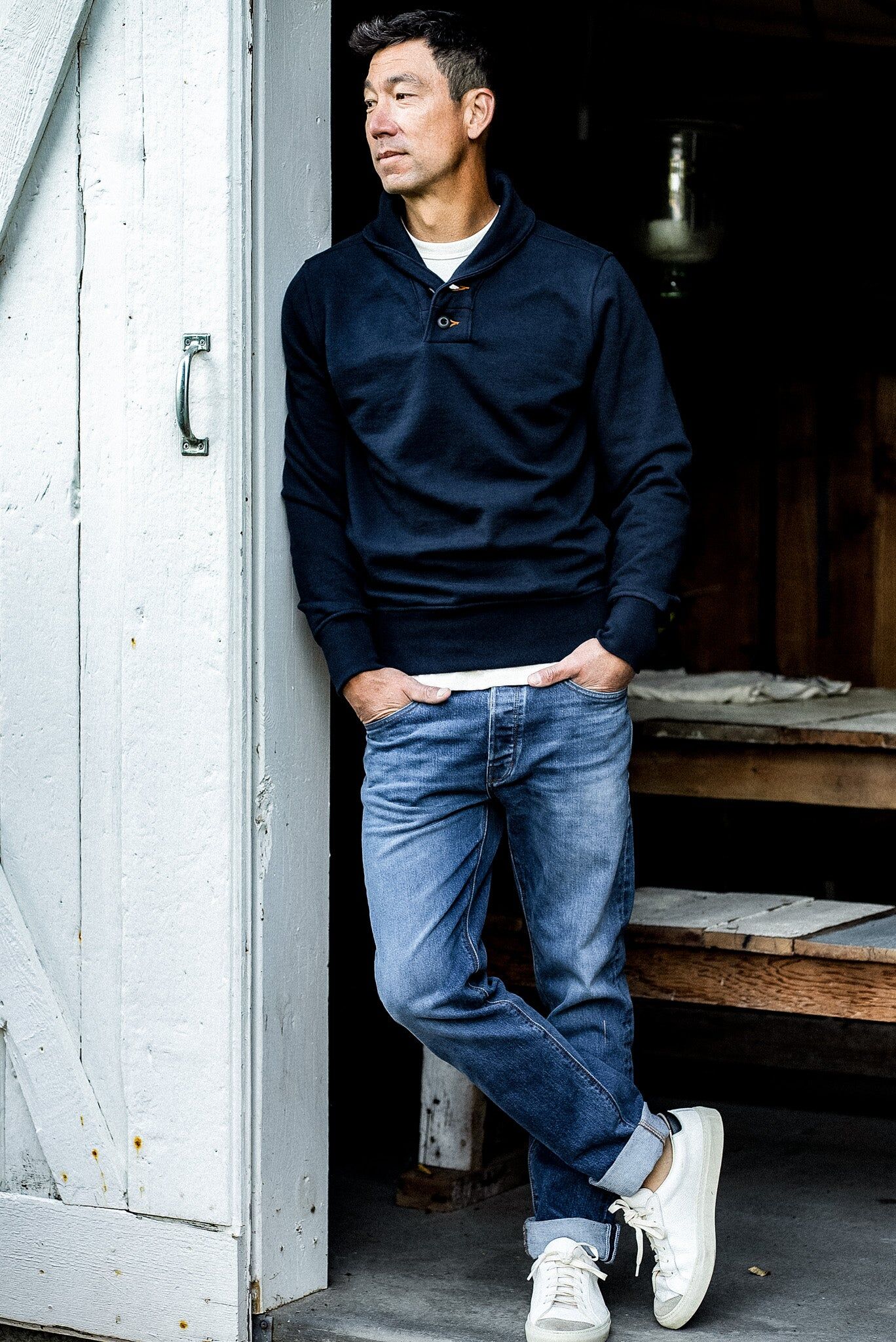 bodega shawl pullover 14oz french terry navy 3