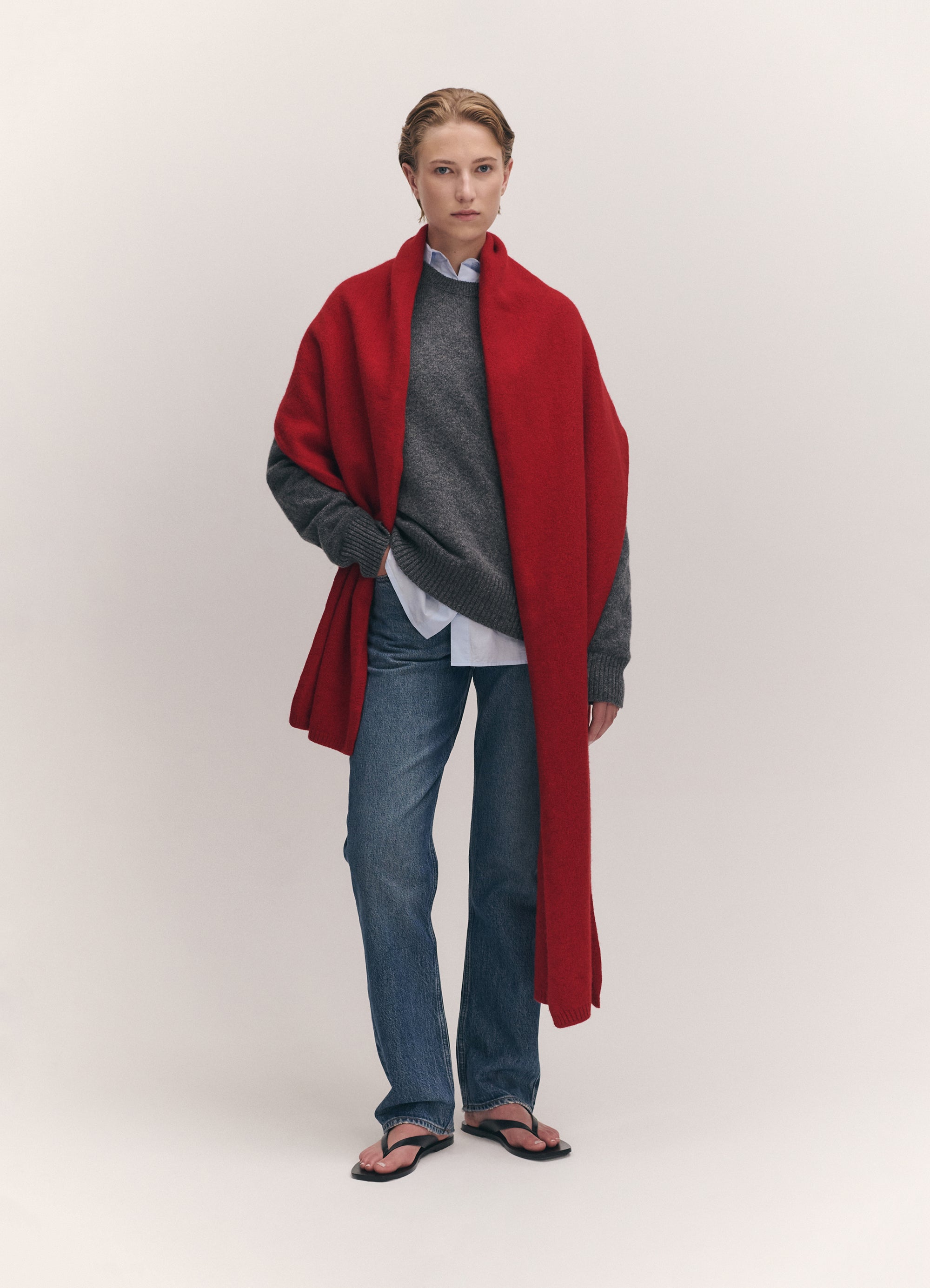 brea blanket scarf in ruby red 1