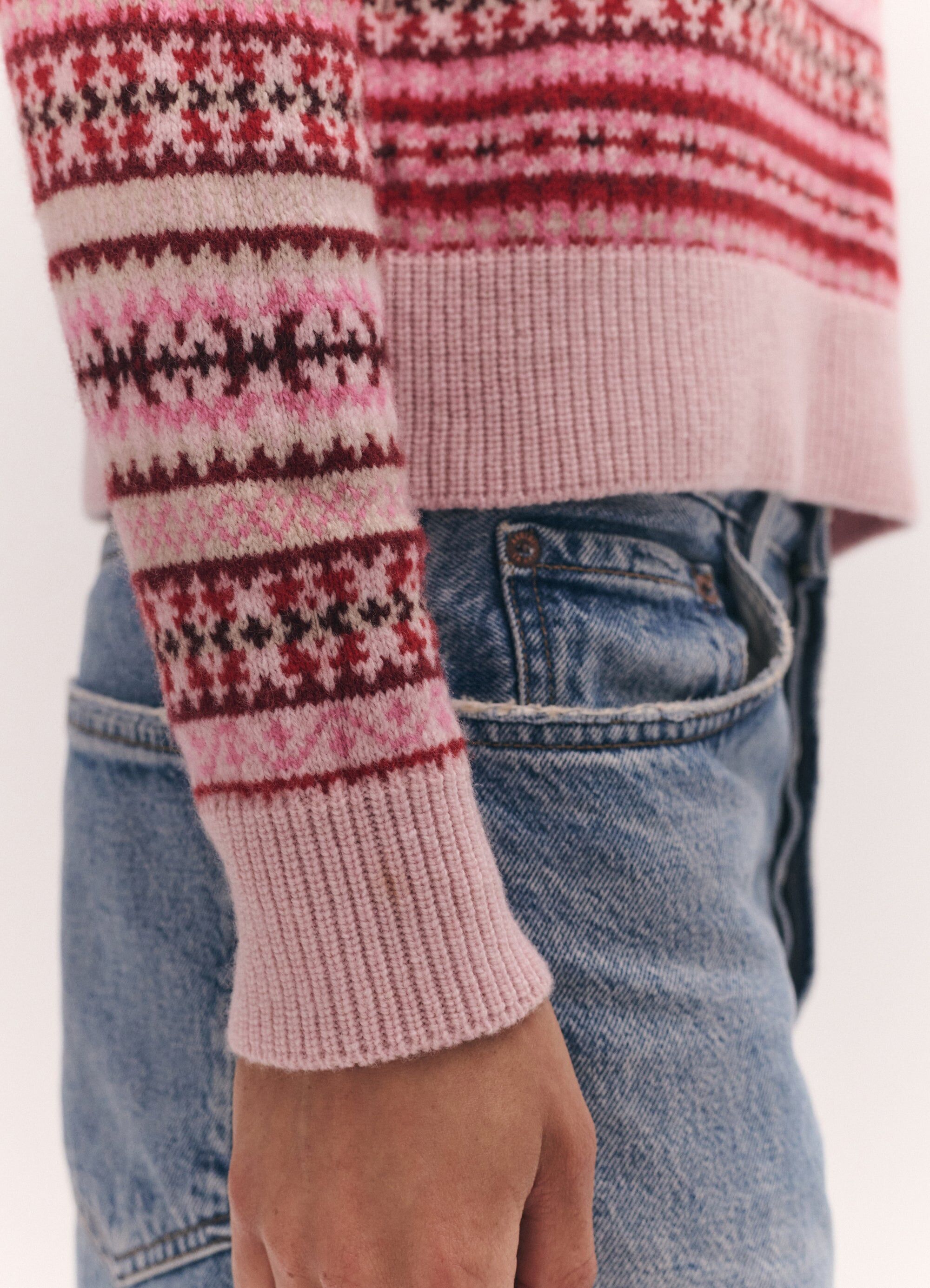 fairisle shrunken crewneck in pink multi 2