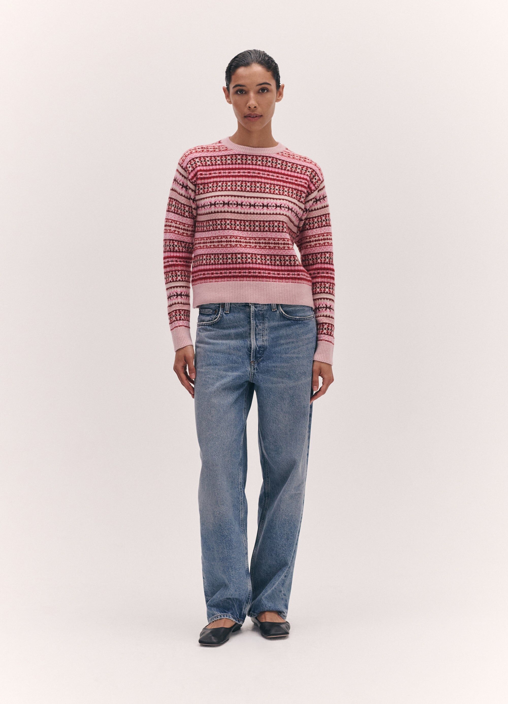 fairisle shrunken crewneck in pink multi 3