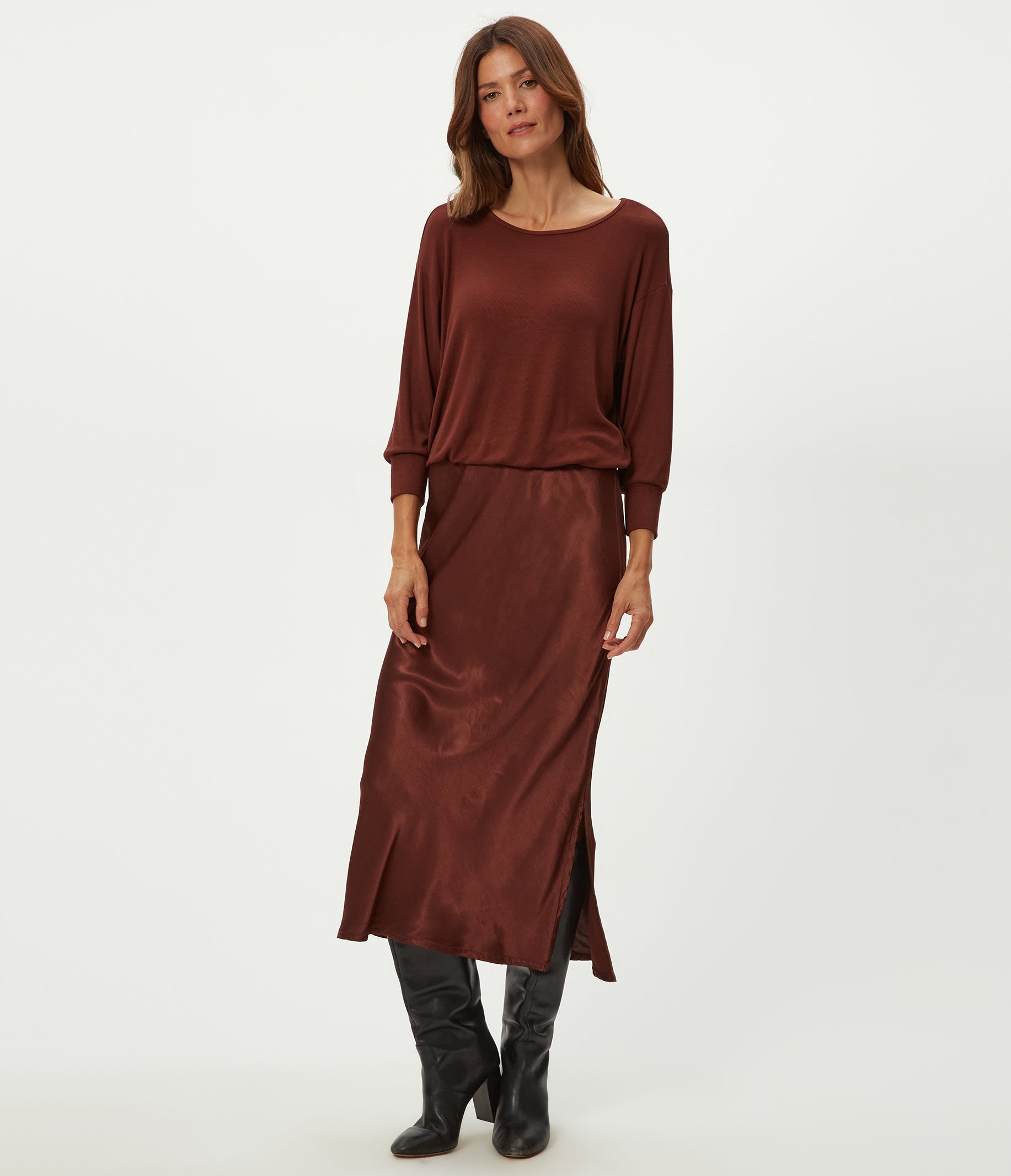 nadia mixed fabric satin dress 1