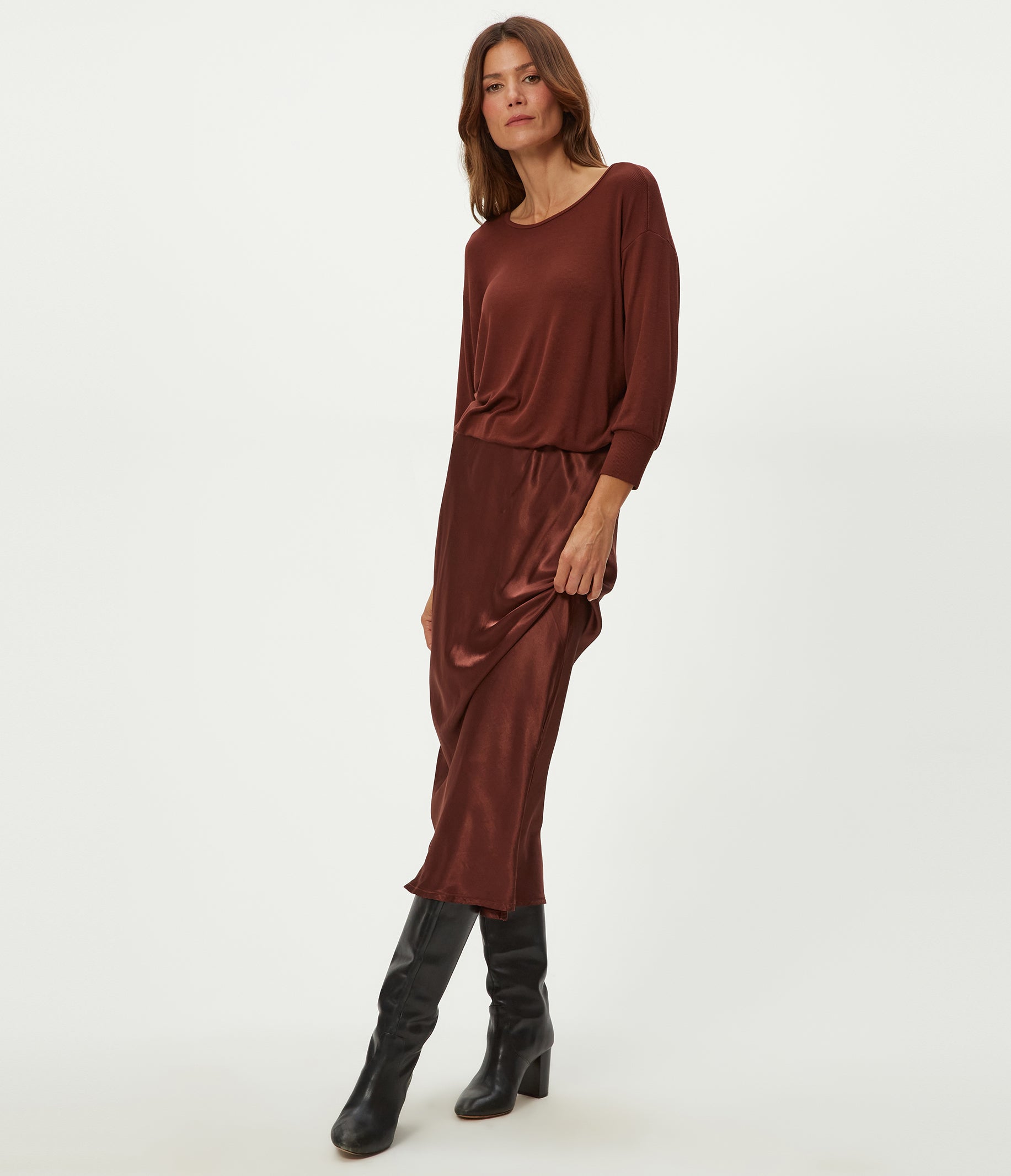 nadia mixed fabric satin dress 2