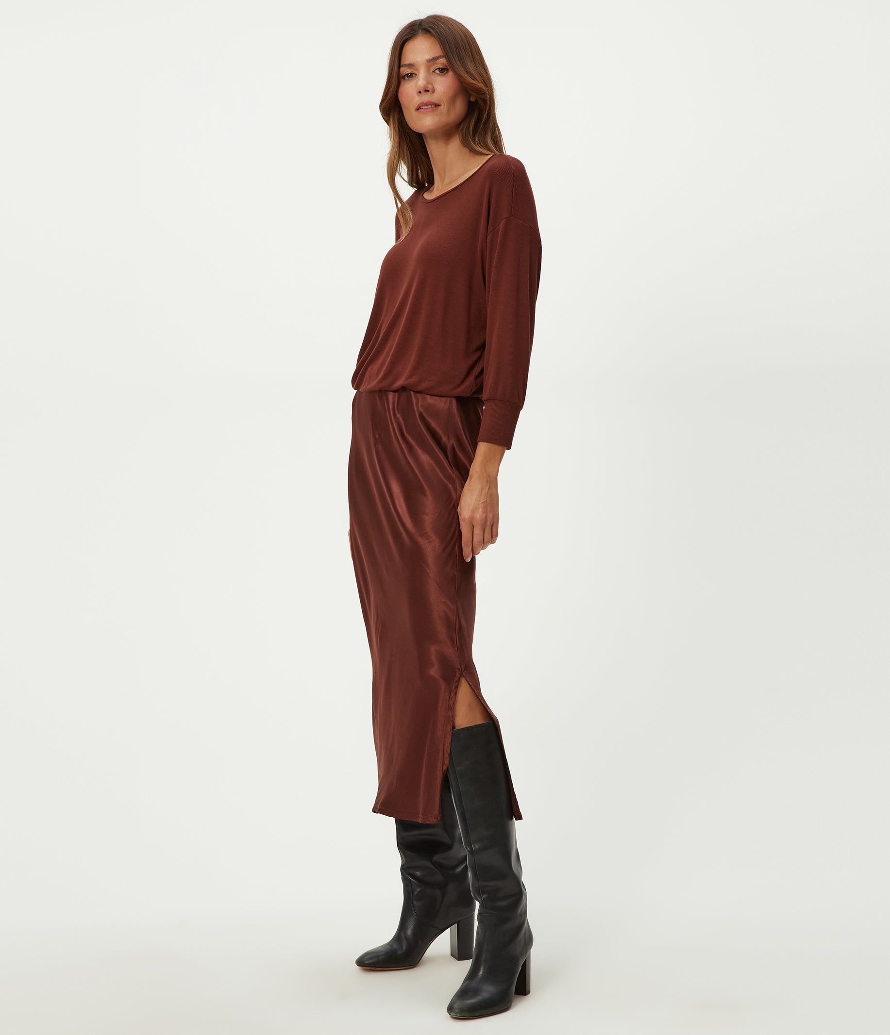 nadia mixed fabric satin dress 3