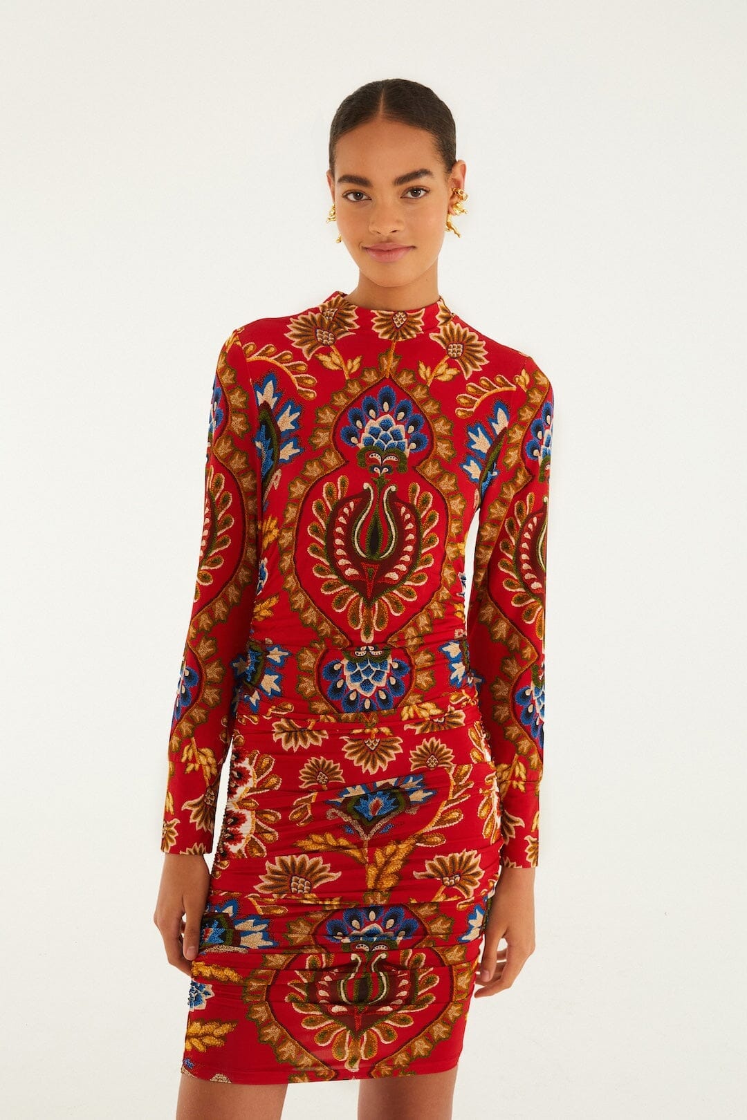 red folk tapestry jersey mini dress 1